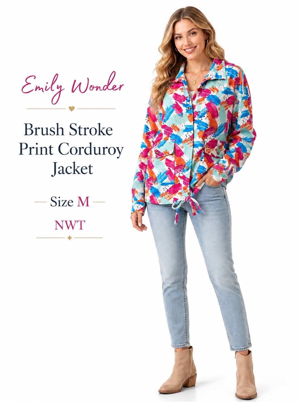 Emily Wonder NWT Colorful Brush Stroke Corduroy Shacket Jacket Size M Artsy